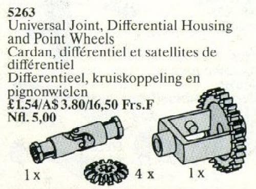 LEGO sættet Universal Joint, Differential Housing, and Point Wheels