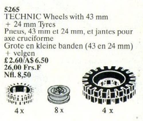 LEGO sættet Large Tires and Wheels / TECHNIC Wheels with 43 mm + 24 mm Tyres