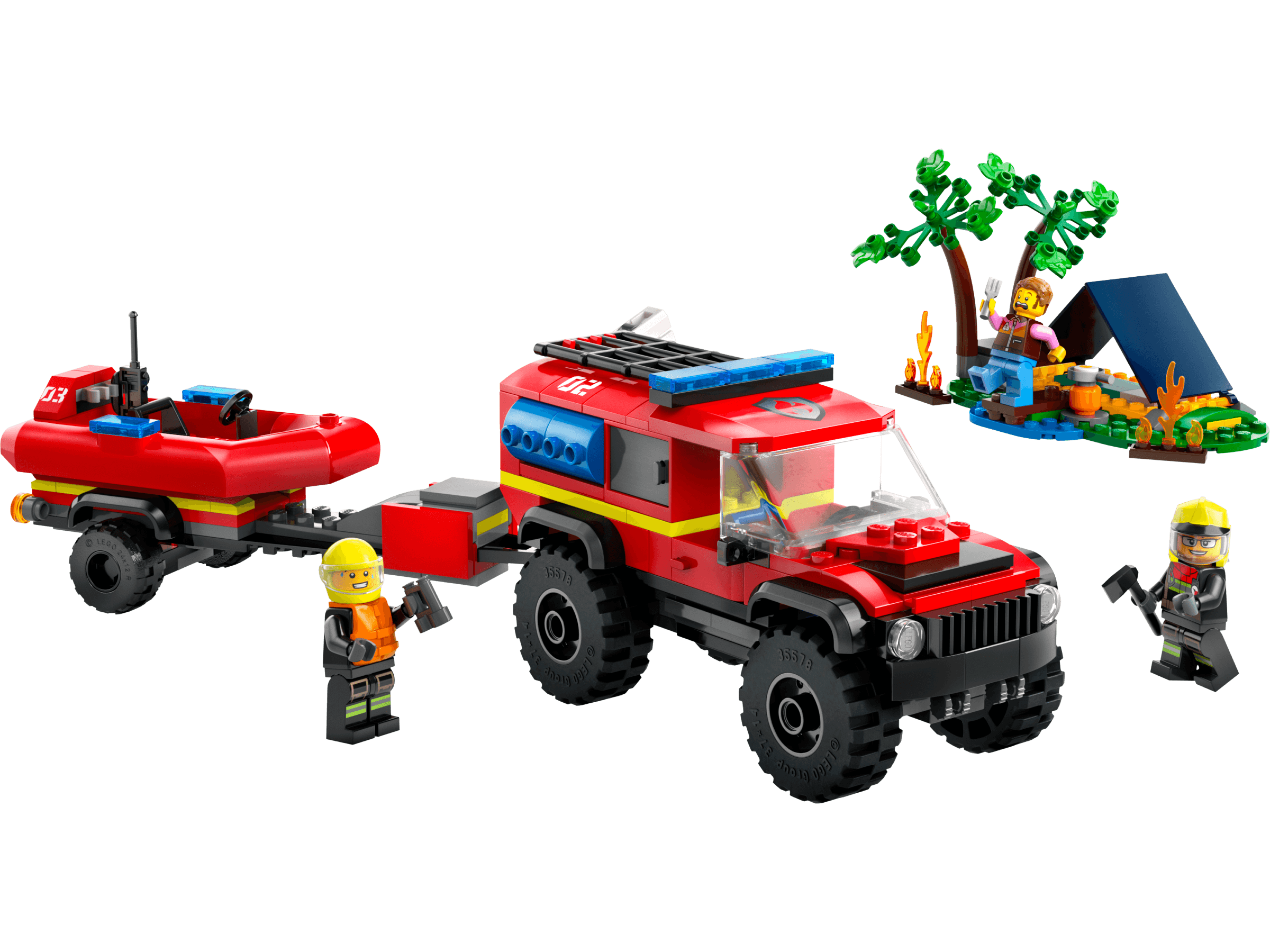 LEGO sættet 4x4 Fire Engine with Rescue Boat