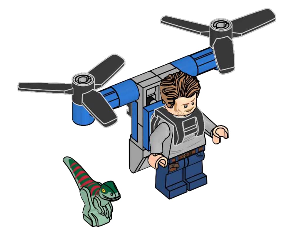 LEGO sættet Owen with Jet Pack and Raptor