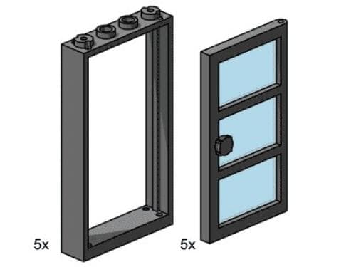 LEGO sættet 1 x 4 x 6 Black Door Frame with Transparent Blue Panes