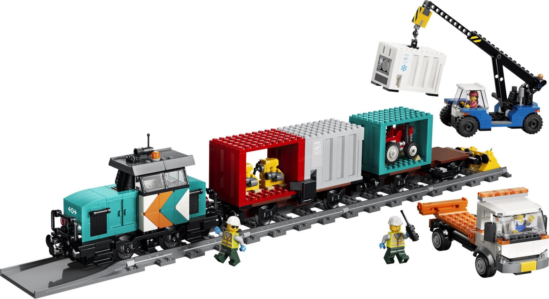 LEGO sættet Harbor Freight Train with Crane & Truck