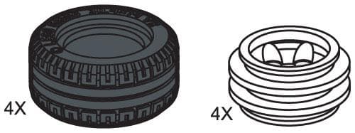 LEGO sættet Small Lawn Tire & Hub (4 tires 4 hubs)