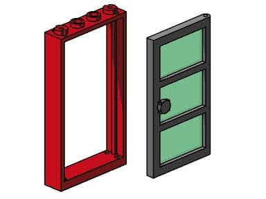 LEGO sættet Red Frame, Black Door, Green Pane